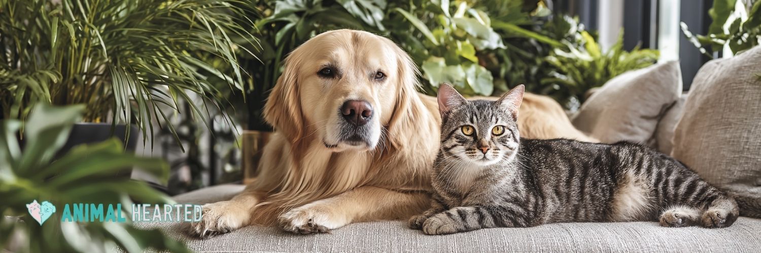 Two pets that aren't causing problems laying in a living room