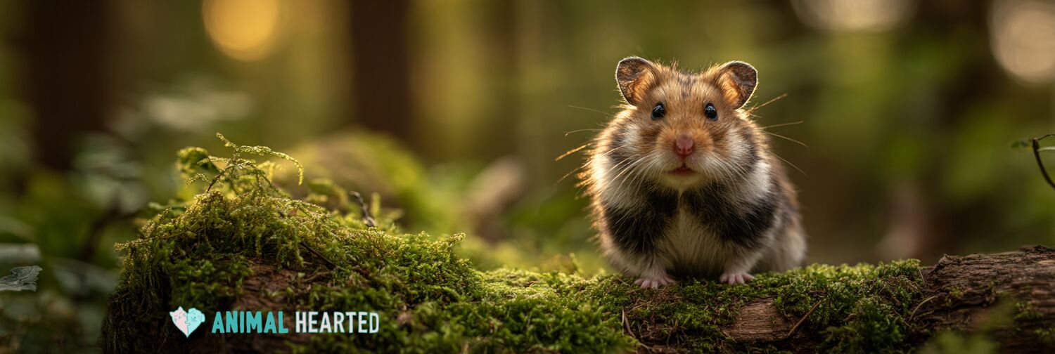 Rare european hamster with black and brown patterned fur