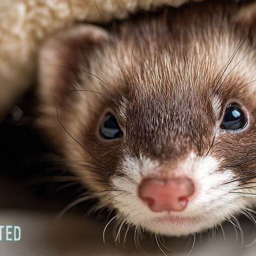 Cute ferret peeking out from under a blanket