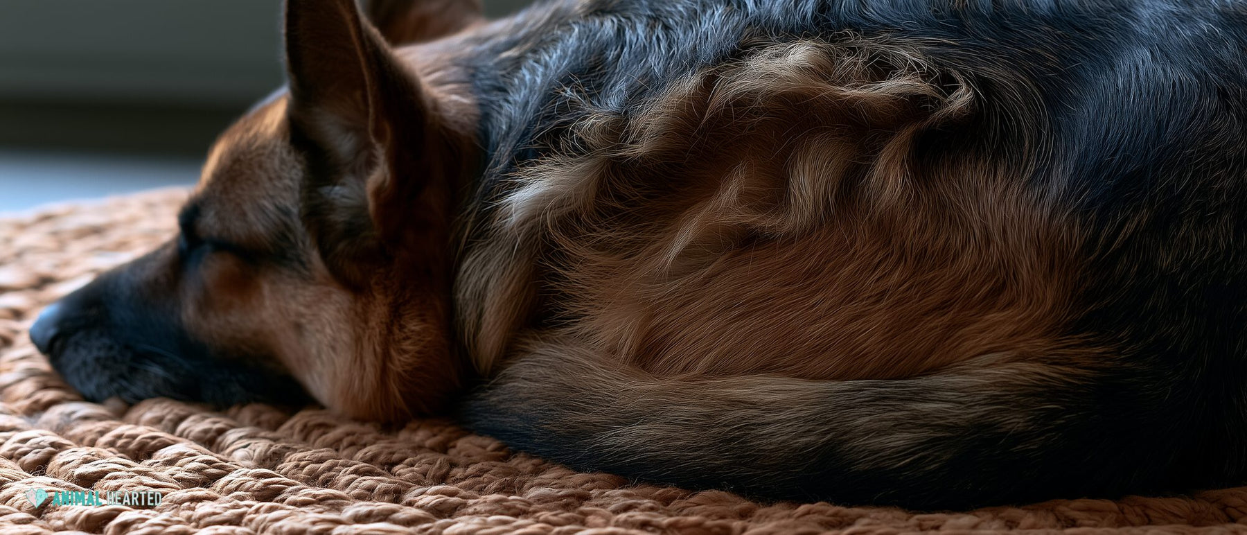 Loose undercoat tufts visible on a resting German Shepherd