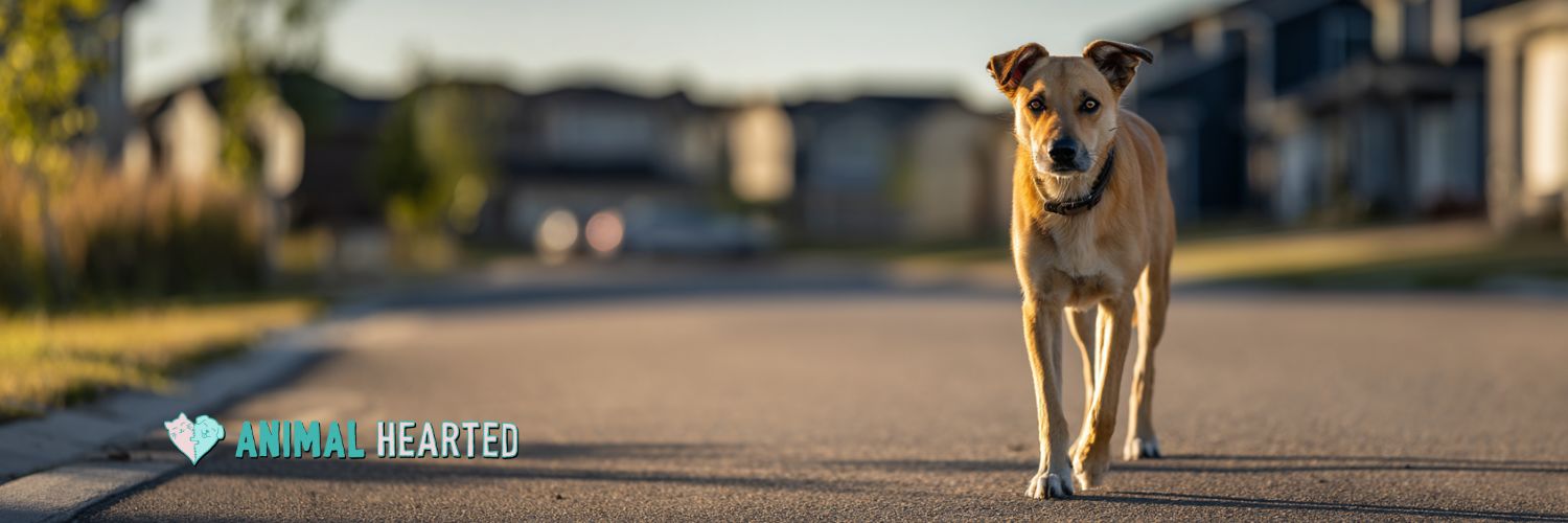 A stray dog in a neighborhood