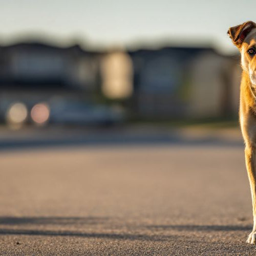 A stray dog in a neighborhood