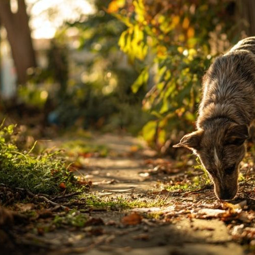 dog sniffing before marking