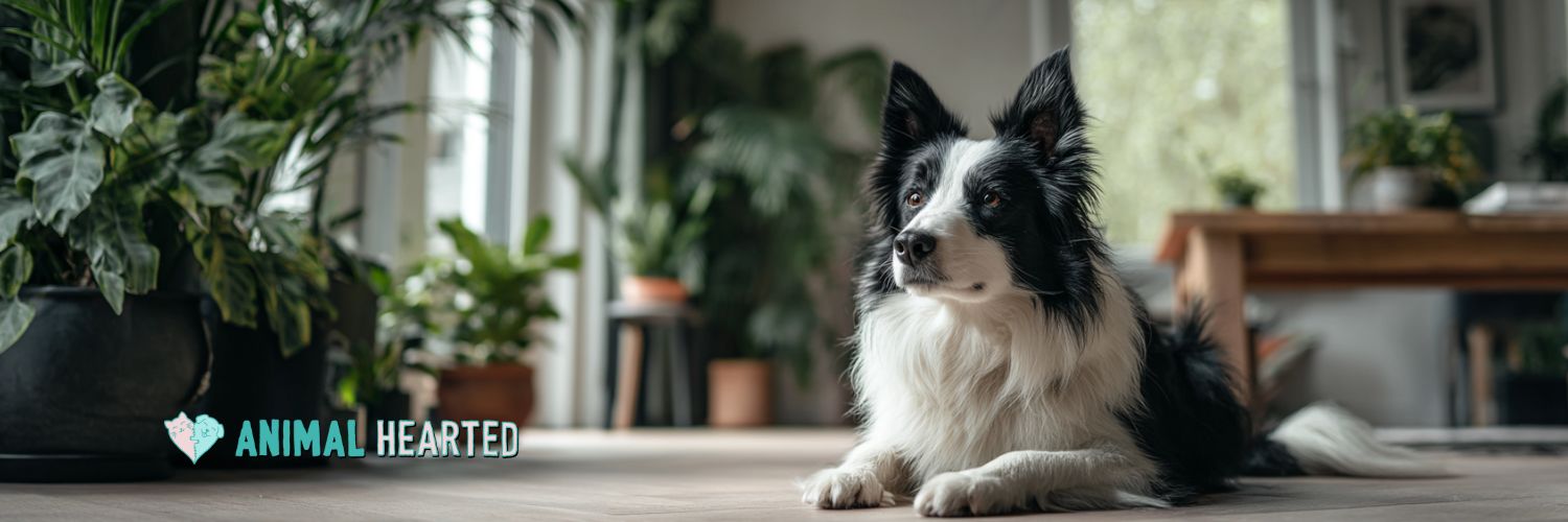Border collie sitting calmly indoors demonstrating well-behaved emotional support animal in apartment