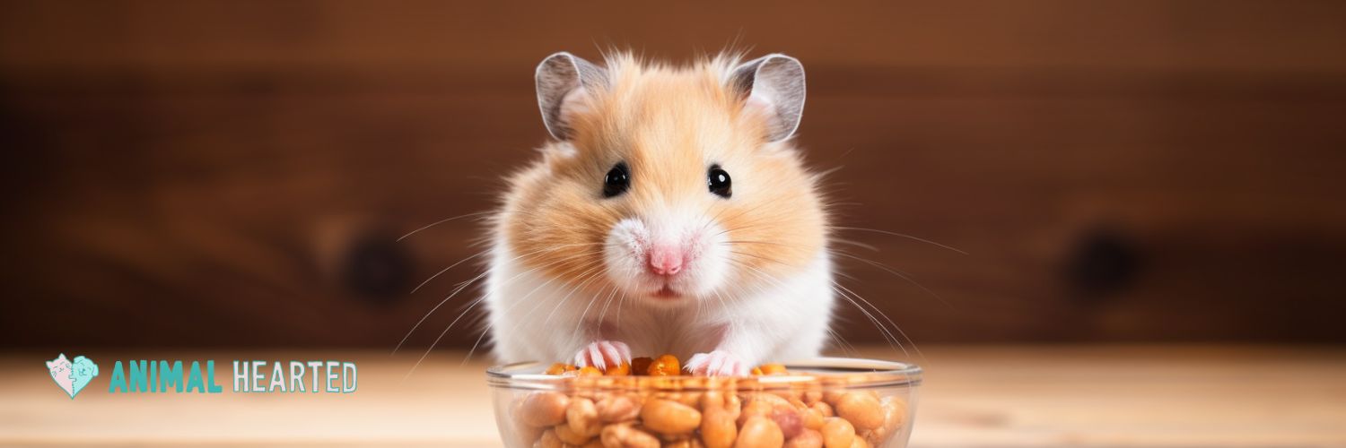 hamster eating from a food bowl