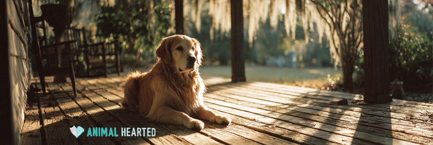 Golden retriever on a Southern farmhouse porch