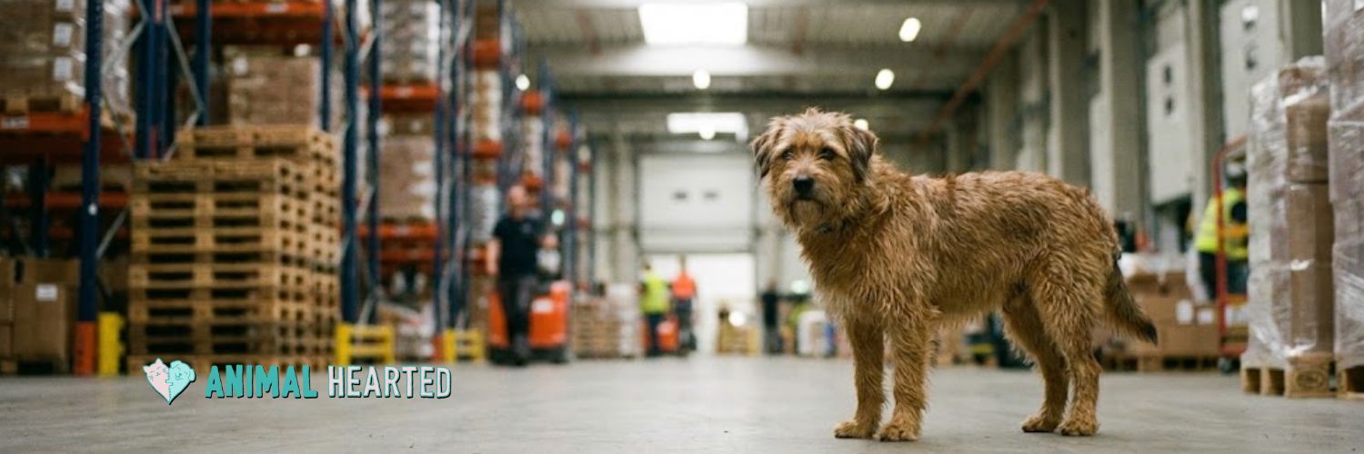 A dog in a 3pl warehouse