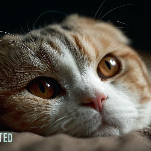 Scottish Fold cat resting with folded ears highlighted in soft light