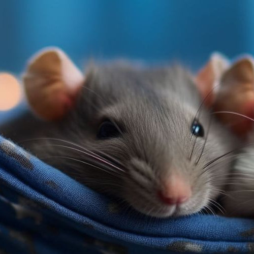 two pet rats on a blue hammock