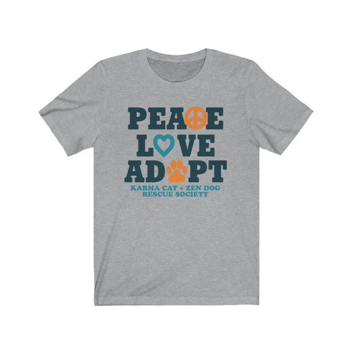 Peace Love Adopt Karma Cat Zen Dog Rescue Society T Shirt